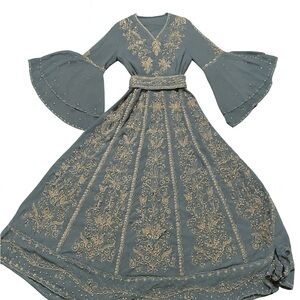 Elegant beaded baby blue kuftan maxi dress